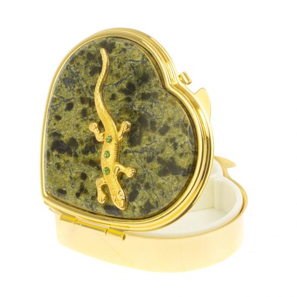Таблетница &amp;quot;Сердце&amp;quot; ящерица со стразами на 3 отделения змеевик цвет золото 127013