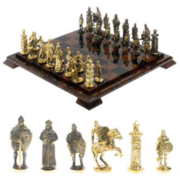 Шахматы &amp;quot;Богатыри&amp;quot; фигуры бронза доска 40х40 см из обсидиана 128355