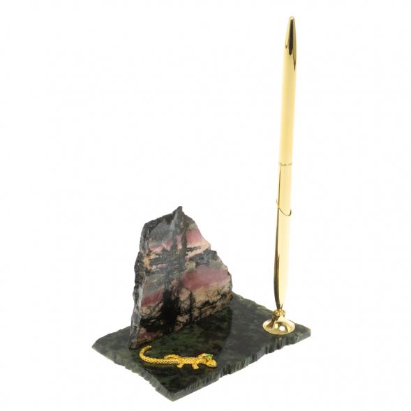 Подставка под ручку &amp;quot;Скала и ящерица&amp;quot; родонит змеевик 129408