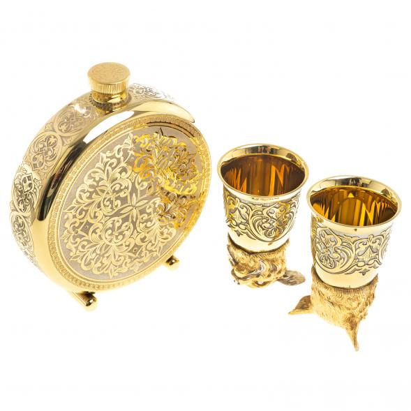 Подарочный набор &amp;quot;Рысь&amp;quot; фляжка и 2 стопки перевертыша Златоуст 123688