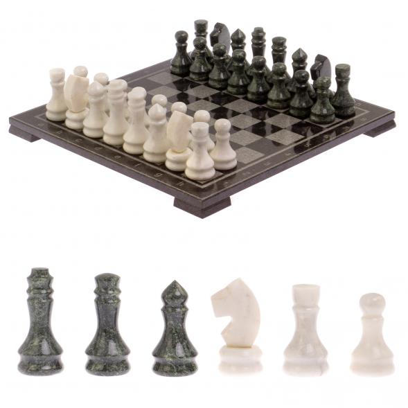 Шахматы с гравировкой &amp;quot;Турнирные&amp;quot; доска 38х38 см белый мрамор, змеевик 125335