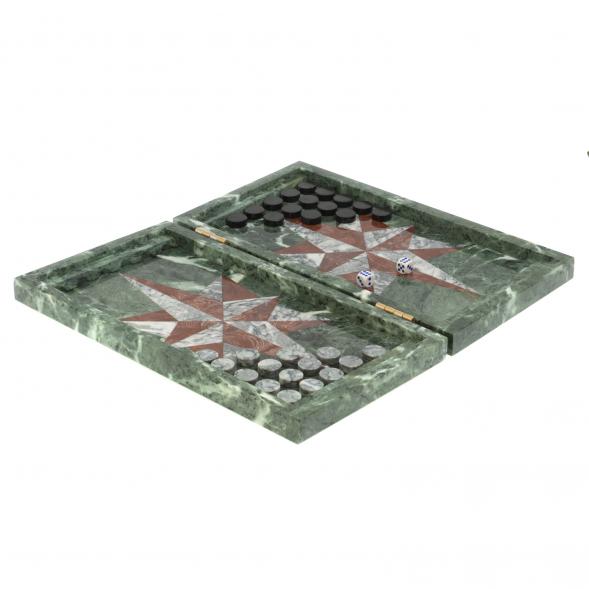 Нарды из камня &amp;quot;Роза ветров&amp;quot; серый мрамор / лемезит 126941