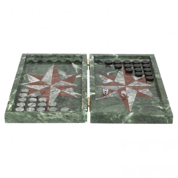 Нарды из камня &amp;quot;Роза ветров&amp;quot; серый мрамор / лемезит 126941