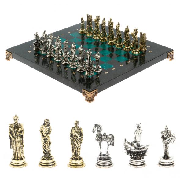 Шахматы &amp;quot;Троянская война&amp;quot; из змеевика доска 28х28 см 127731