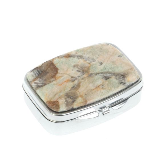 Таблетница на 2 отделения камень амазонит дымчатый кварц цвет серебро 127810