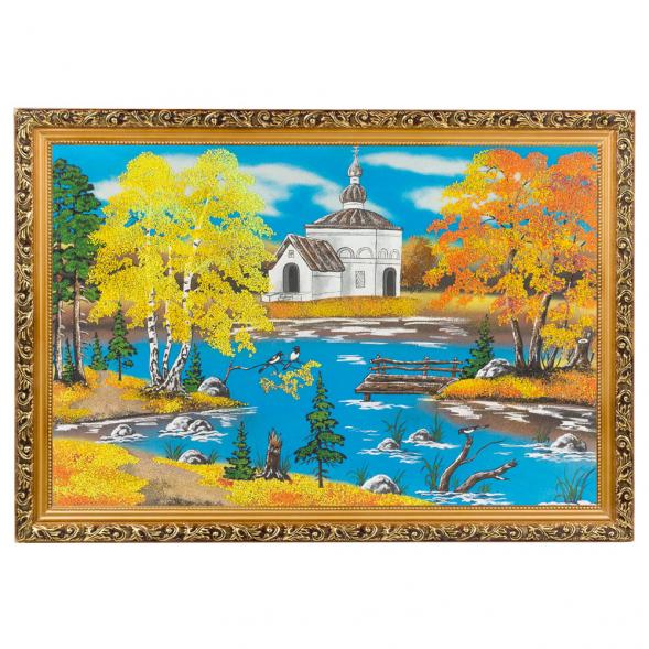 Картина &amp;quot;Церковь на берегу&amp;quot; багет 46х66 см, каменная крошка 119322