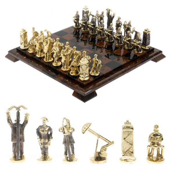 Шахматы &amp;quot;Нефтяники&amp;quot; фигуры бронза доска 40х40 см из обсидиана 128356