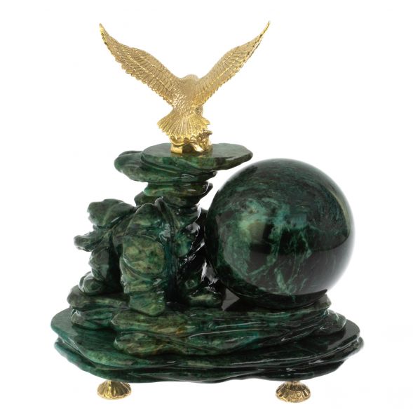 Композиция с шаром и часами &amp;quot;Орел&amp;quot; из змеевика 128803