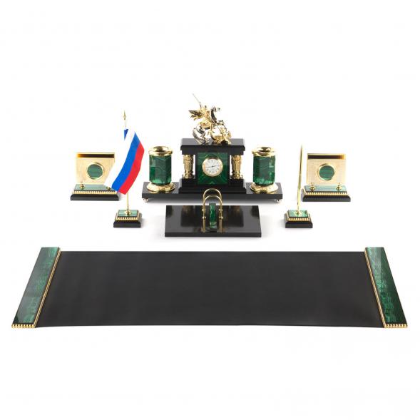 Письменный прибор &amp;quot;Георгий Победоносец&amp;quot; из малахита 7 предметов 121180