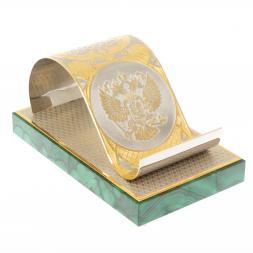 Подставка под телефон &amp;quot;Герб России&amp;quot; из малахита Златоуст