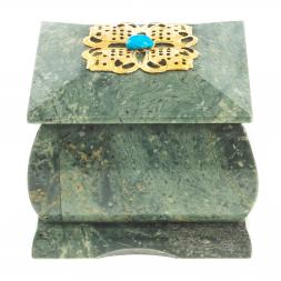 Шкатулка с накладкой "Цветок" камень змеевик 6,5х6,5х6 см
