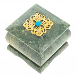 Шкатулка с накладкой "Цветок" камень змеевик 6,5х6,5х6 см