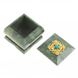 Шкатулка с накладкой "Цветок" камень змеевик 6,5х6,5х6 см