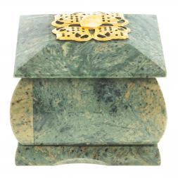Шкатулка с накладкой "Цветок" камень змеевик 6,5х6,5х6 см