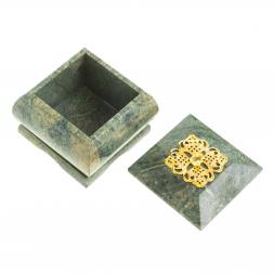 Шкатулка с накладкой "Цветок" камень змеевик 6,5х6,5х6 см