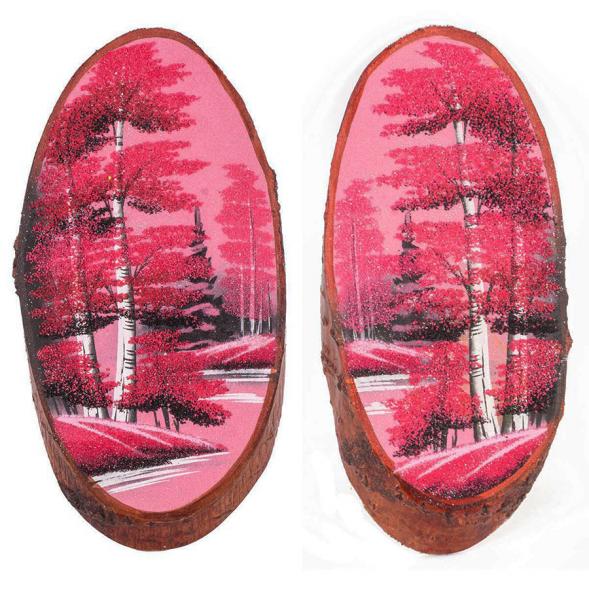 Панно на срезе дерева &amp;quot;Розовый закат&amp;quot; вертикальное 40-45 см каменная крошка 118895