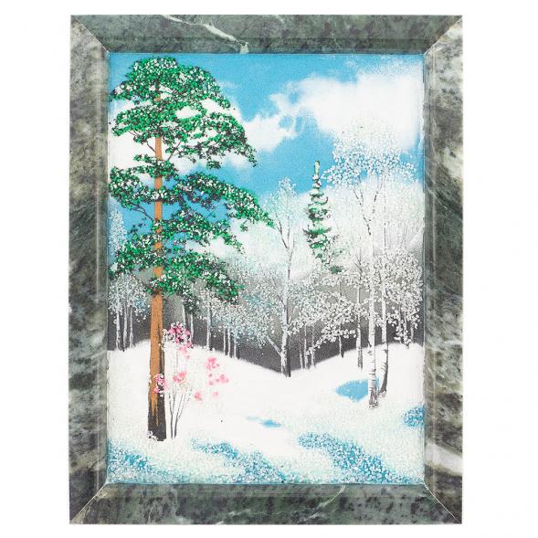 Картина из камня &amp;quot;Зимний пейзаж&amp;quot; рамка змеевик 24х18,5 см 120145