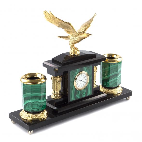 Письменный прибор &amp;quot;Орел&amp;quot; из малахита 7 предметов 121181