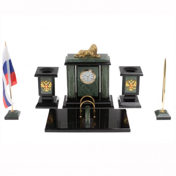 Настольный набор &amp;quot;Лев&amp;quot; из офиокальцита 129979