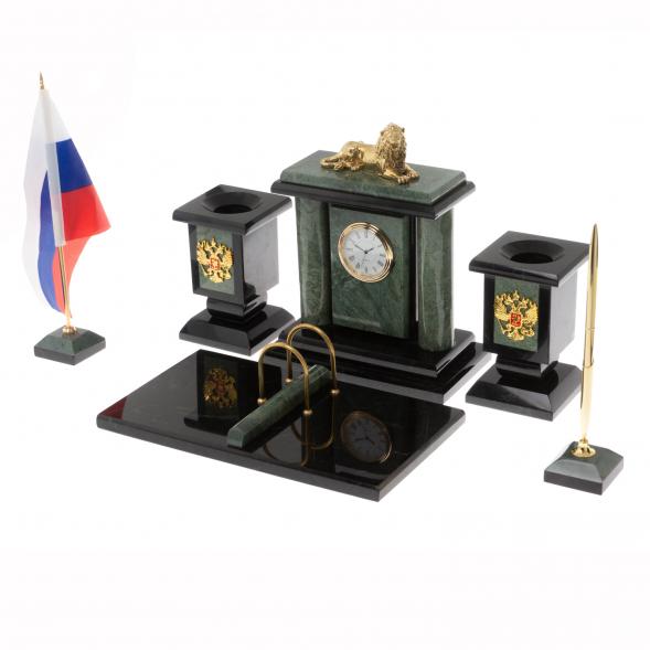 Настольный набор &amp;quot;Лев&amp;quot; из офиокальцита 129979