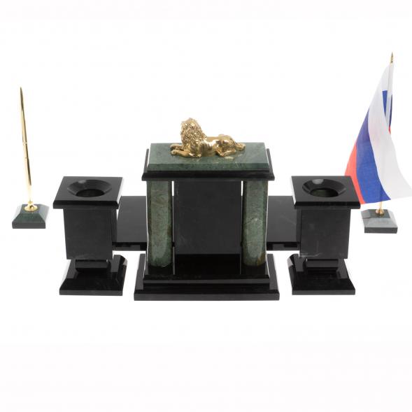 Настольный набор &amp;quot;Лев&amp;quot; из офиокальцита 129979