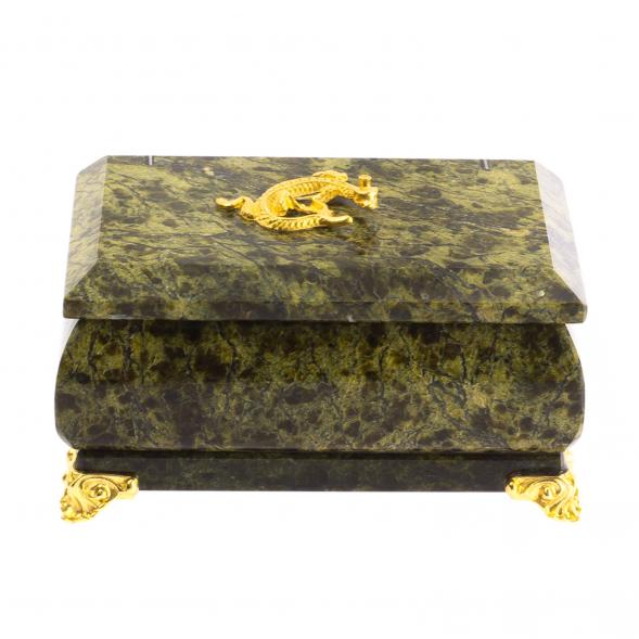 Шкатулка из змеевика &amp;quot;Ларец&amp;quot; на ножках 10,5х6х6 см / шкатулка для ювелирных украшений / для хранения бижутерии / шкатулка из камня