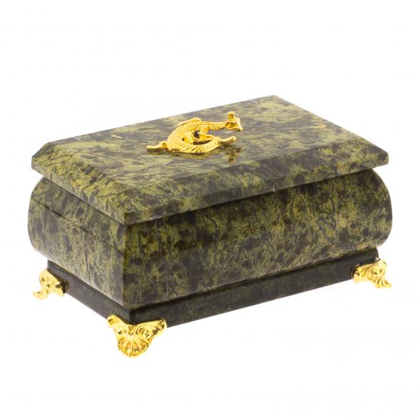 Шкатулка из змеевика &amp;quot;Ларец&amp;quot; на ножках 10,5х6х6 см / шкатулка для ювелирных украшений / для хранения бижутерии / шкатулка из камня