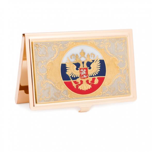 Визитница металлическая &amp;quot;Герб РФ с флагом&amp;quot; Златоуст 116510
