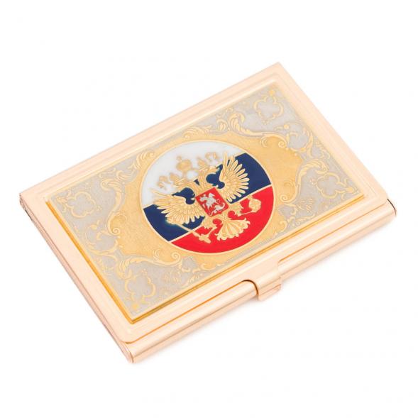 Визитница металлическая &amp;quot;Герб РФ с флагом&amp;quot; Златоуст 116510