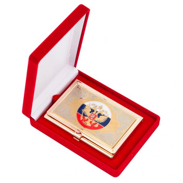 Визитница металлическая &amp;quot;Герб РФ с флагом&amp;quot; Златоуст 116510