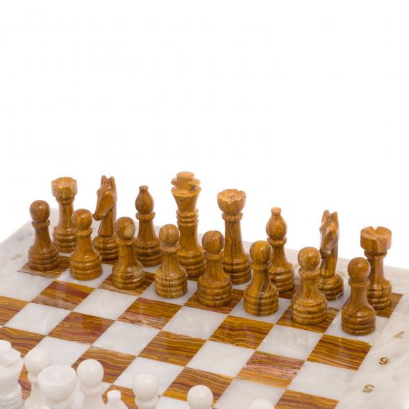 Шахматы из оникса &amp;quot;Европейские&amp;quot; доска 37х37 см / Шахматы подарочные / Шахматный набор в подарок / Настольная игра для двоих