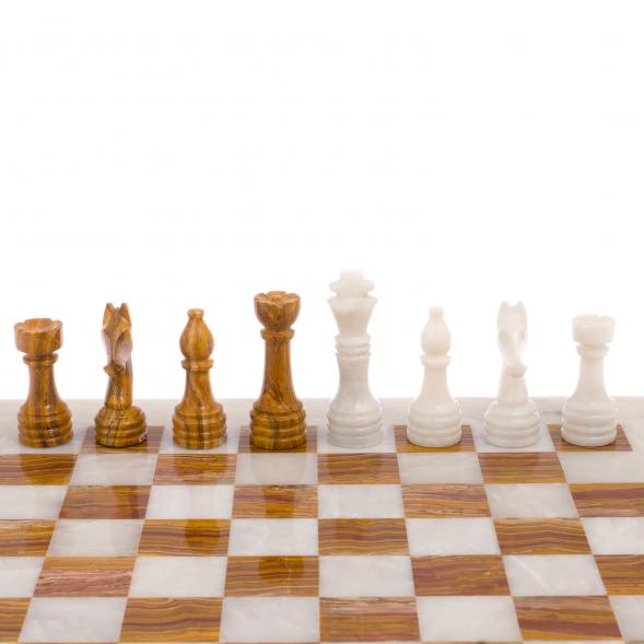Шахматы из оникса &amp;quot;Европейские&amp;quot; доска 37х37 см / Шахматы подарочные / Шахматный набор в подарок / Настольная игра для двоих