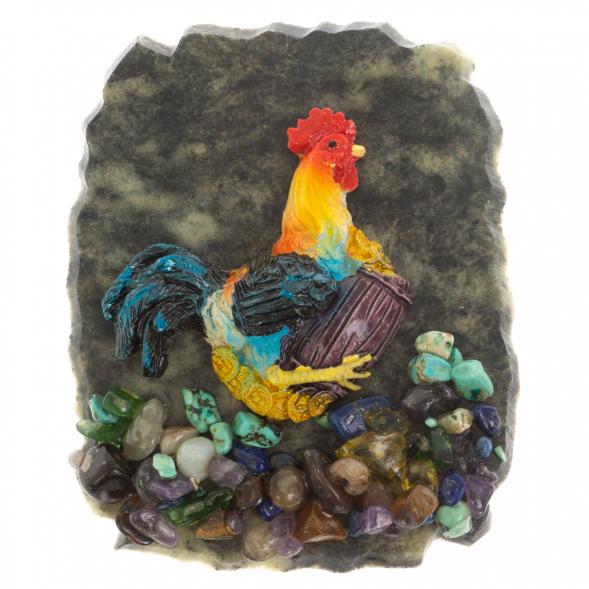 Магнит &amp;quot;Петух на бочке с монетами&amp;quot; змеевик 117335