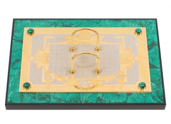 Настольный набор &amp;quot;Георгий Победоносец&amp;quot; из натурального малахита 117545