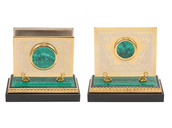 Настольный набор &amp;quot;Георгий Победоносец&amp;quot; из натурального малахита 117545