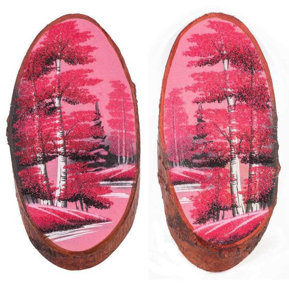 Панно на срезе дерева &amp;quot;Розовый закат&amp;quot; вертикальное 45-50 см каменная крошка 118896