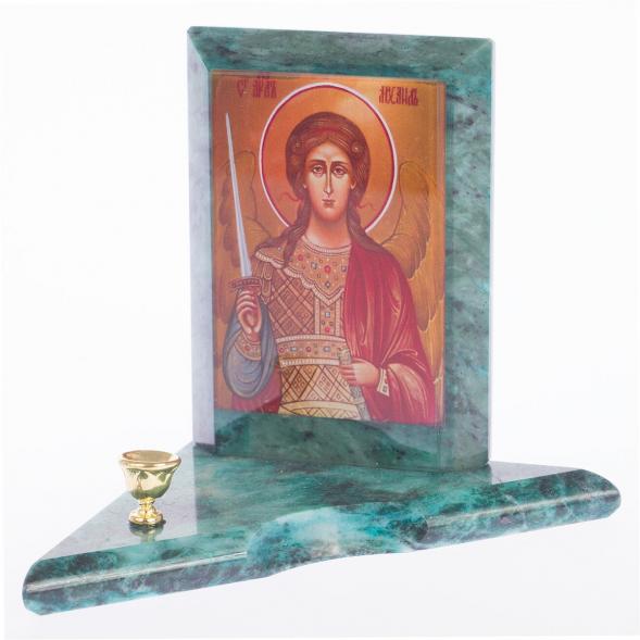 Икона с подсвечником Архангел Михаил малая змеевик 9,5х9,5х10 см 119141