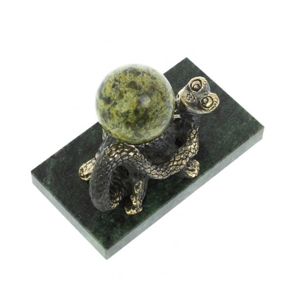 Статуэтка «Змея у пня» с шаром бронза змеевик 128656
