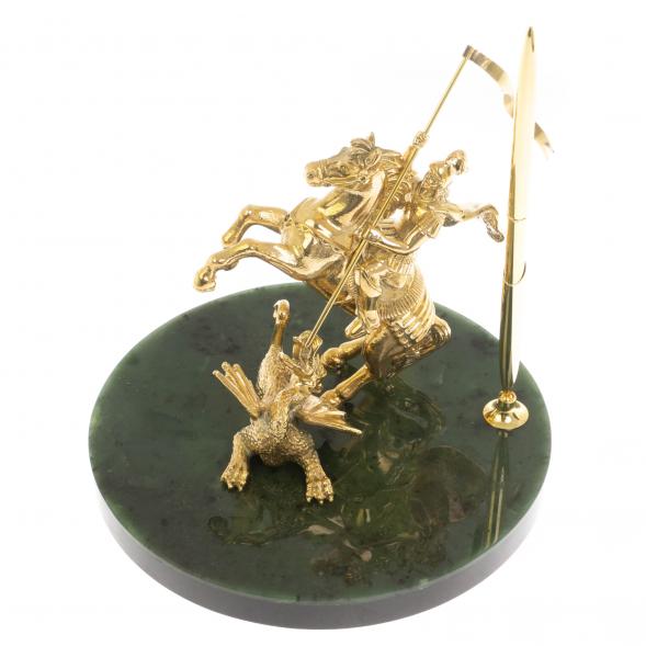 Статуэтка &amp;quot;Георгий Победоносец&amp;quot; с подставкой под ручку на нефрите 18х18х18 см 129921