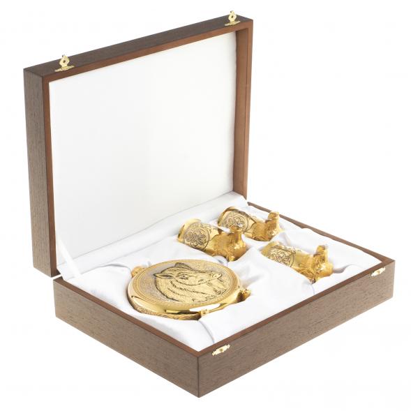 Подарочный набор &amp;quot;Кабан&amp;quot; фляжка и 3 стопки перевертыша Златоуст 123691