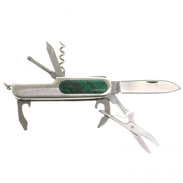 Нож мультитул складной 7 в 1 с камнем малахит / Туристический нож / Перочинный ножик / Многофункциональный нож / Подарок брату