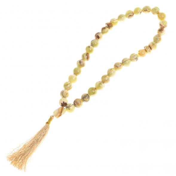 Четки из оникса зелено-коричневые 35 бусин круглые с кисточкой 123965