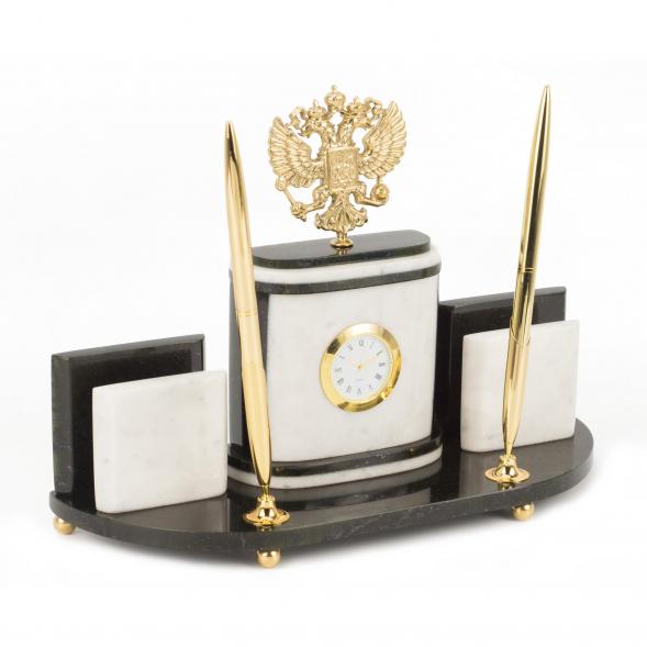Настольный набор &amp;quot;Герб РФ&amp;quot; из белого мрамора 117841