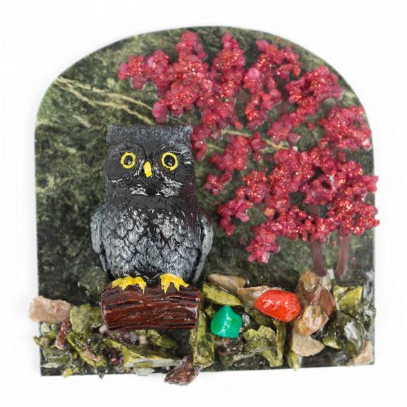 Магнит &amp;quot;Филин на ветке&amp;quot; змеевик 118024
