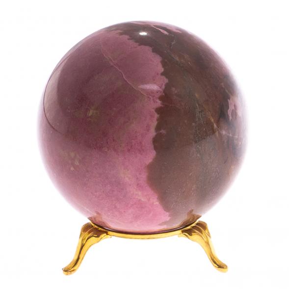 Шар из родонита 8 см розовый / шар декоративный / шар для медитаций / каменный шарик / сувенир из камня