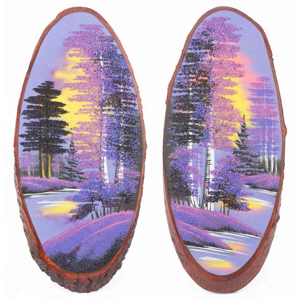 Панно на срезе дерева &amp;quot;Рассвет&amp;quot; вертикальное 50-55 см каменная крошка 112220