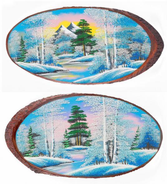 Панно на срезе дерева &amp;quot;Зима&amp;quot; горизонтальное 65-70 см каменная крошка 118998