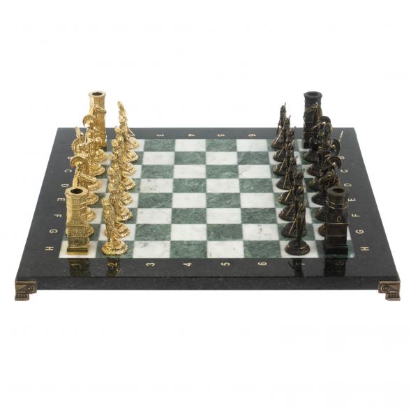 Шахматы из бронзы &amp;quot;Спарта&amp;quot; доска 40 х40 см мрамор / шабровский змеевик 127963