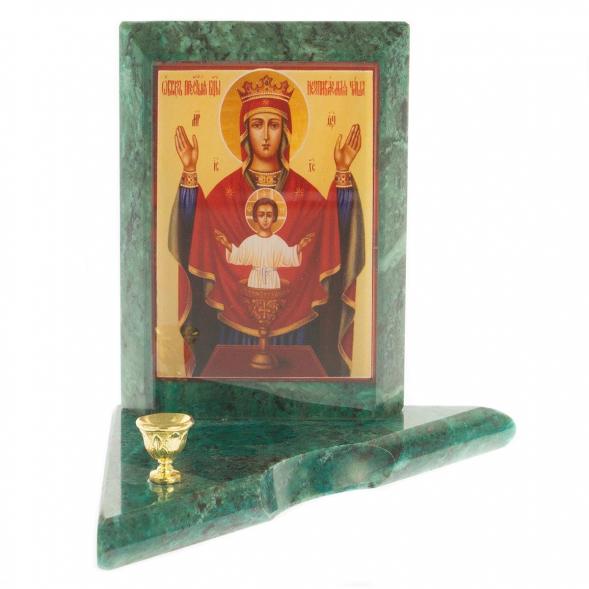 Икона с подсвечником Неупиваемая Чаша малая змеевик 9,5х9,5х10 см 119143