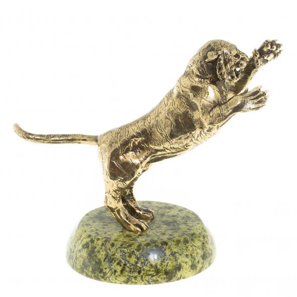 Статуэтка из бронзы &amp;quot;Тигр в прыжке&amp;quot; на подставке из змеевика 122505